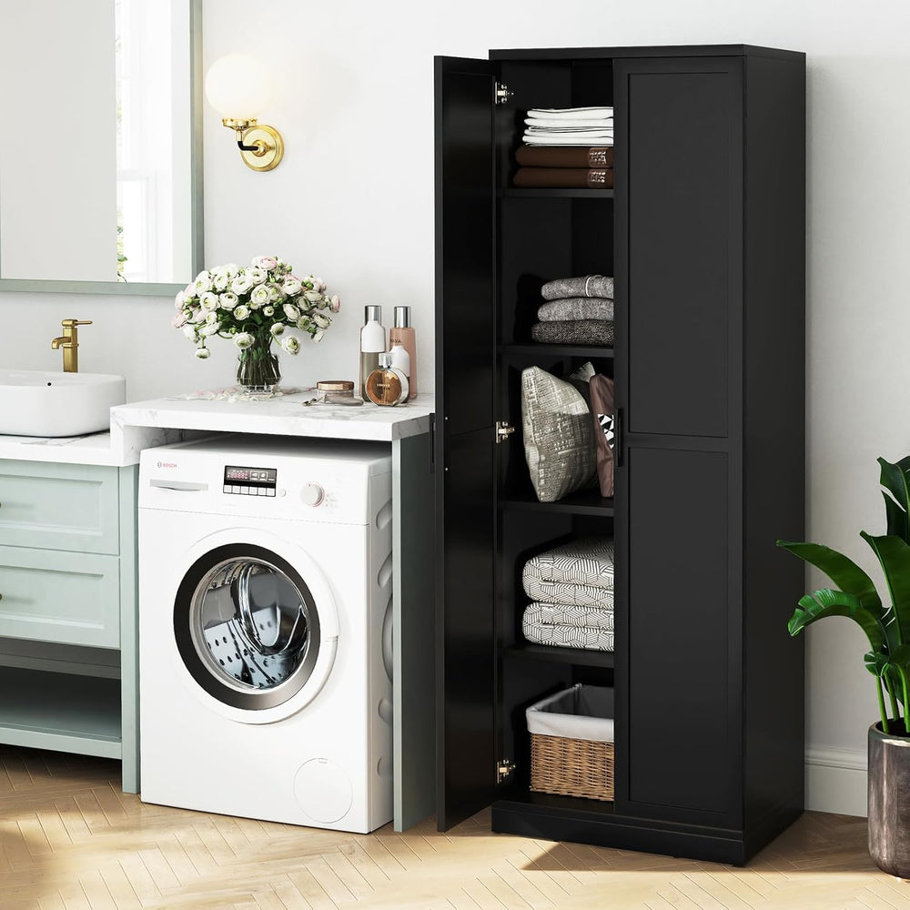 TANGZON Tall Kitchen Cupboard, 5-Tier Storage Cabinet with 2 Adjustable Shelv...