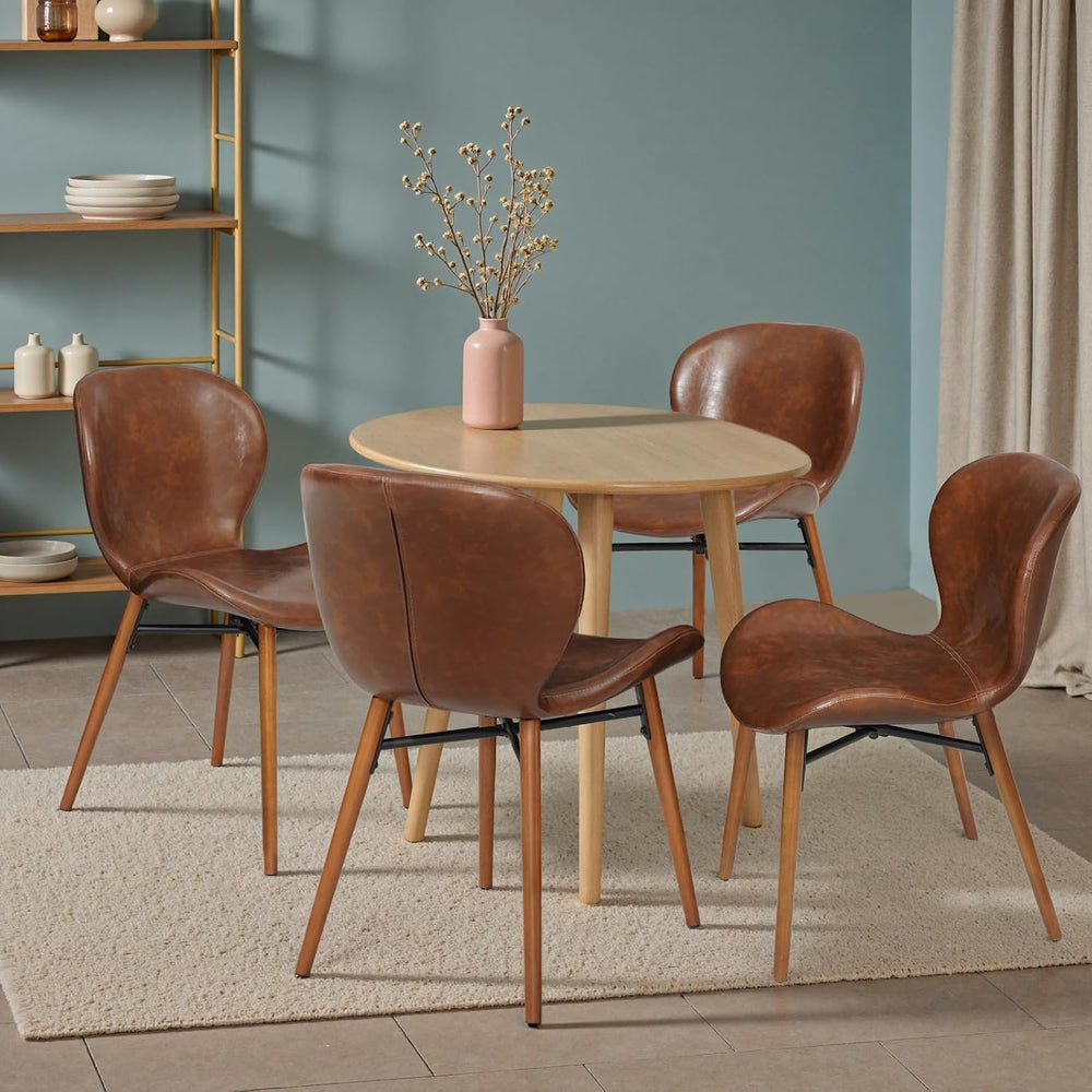 Modern Dining Chair Set of 4, Dining Room Chairs with Thick Cushions | Faux L...