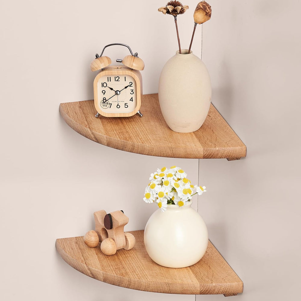 Gieanoo Floating Corner Shelves for Wall Set 2 7inch Solid Oak Rounded Corner...