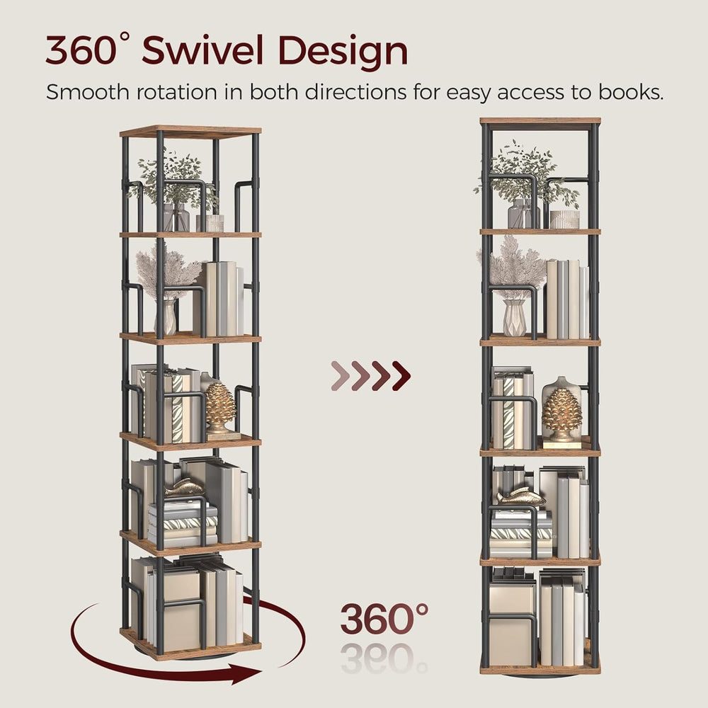 MAHANCRIS 5-Tier Rotating Bookshelf, Freestanding Corner Bookshelf, 360° Spin...
