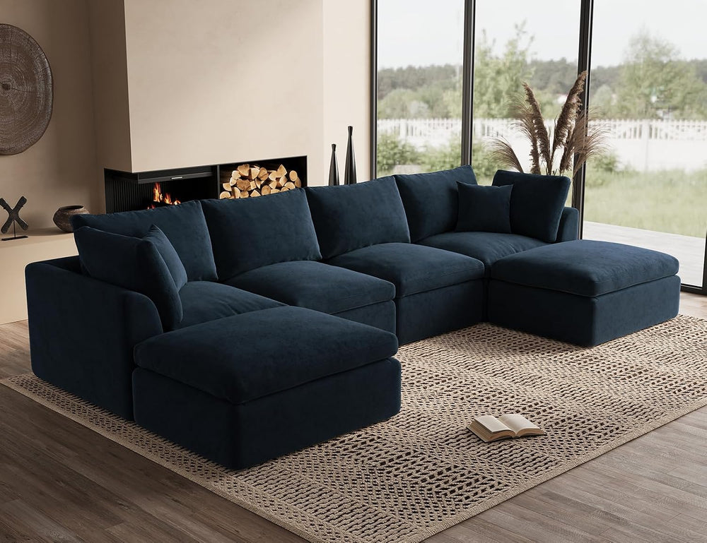 ohllob 140" U Shaped Couch, Cloud Sectional Couches for Living Room, Cou...