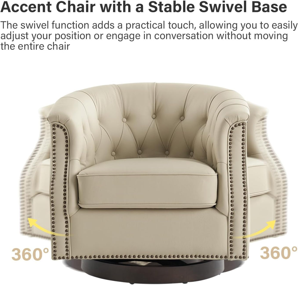 HULALA HOME Genuine Leather Swivel Rocker Chairs, Fully Assembled, Beige | Se...