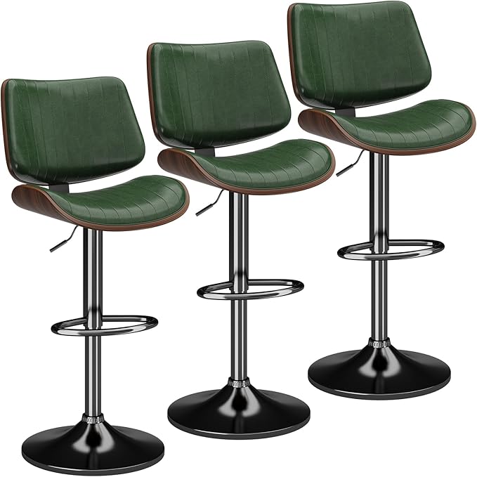 Swivel Bar Stools Set of 3, Adjustable Bentwood Barstools for Kitchen Counter...