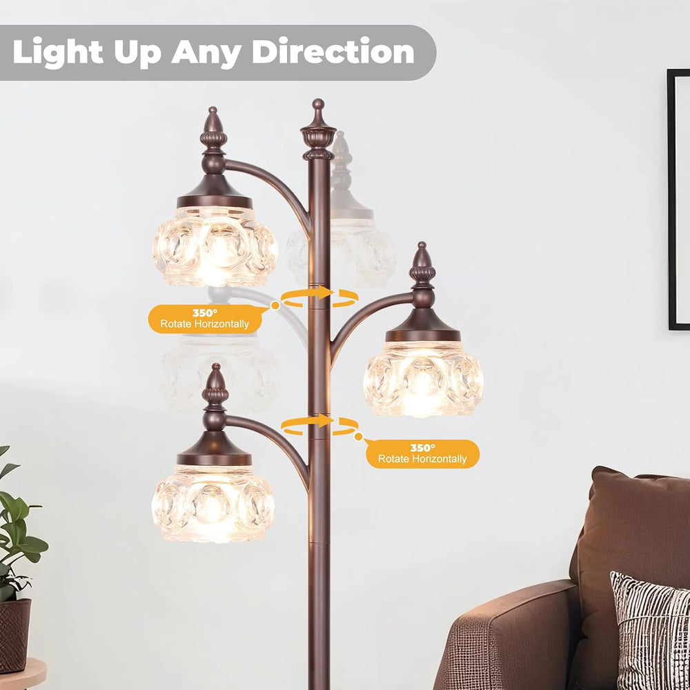 JUNNAI Brown Glass Floor Lamps for Living Room 66.5'' Standing Lamp w...