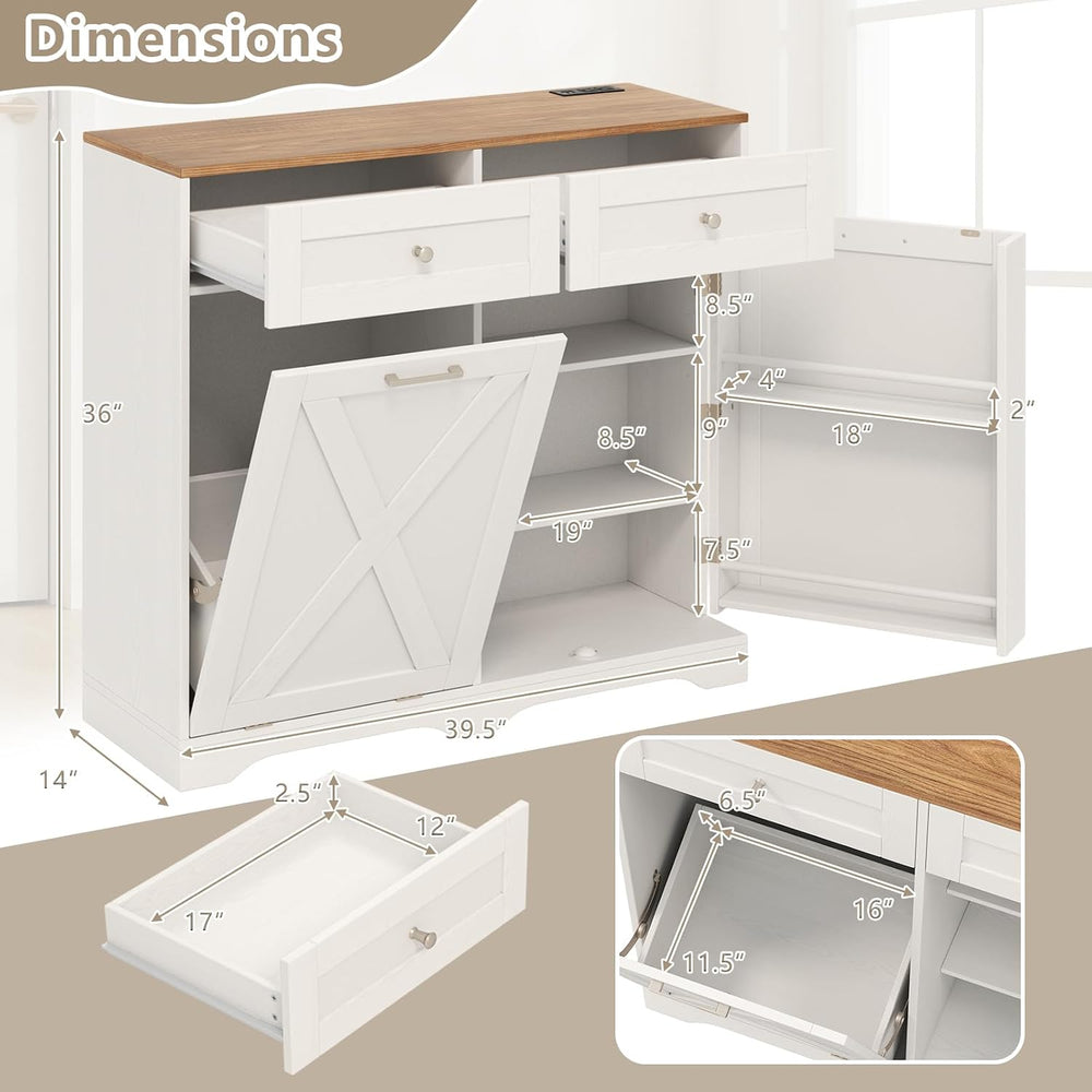 Giantex Tilt Out Trash Can Cabinet 10 Gallon, Kitchen Island with Power Outle...