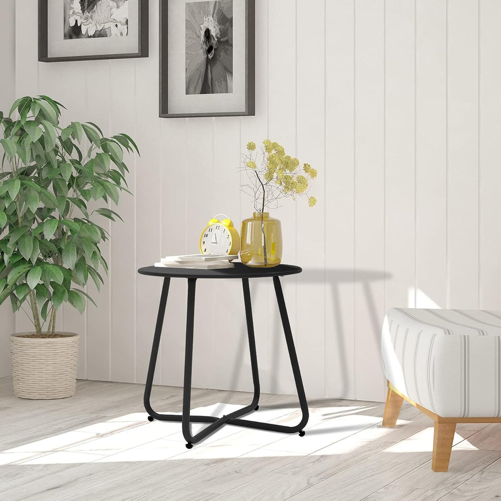 Meluvici Patio Small Side Table Waterproof Round Metal Steel Weather Resistan...