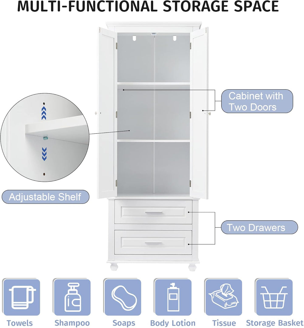 Merax 62.5" Pantry Cabinet with Two Doors & Two Drawers, Adjustable ...