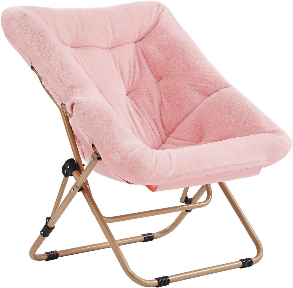 Tiita Comfy Folding Saucer Chair for Adults, Moon Chair, Pink | Soft Faux Fur...