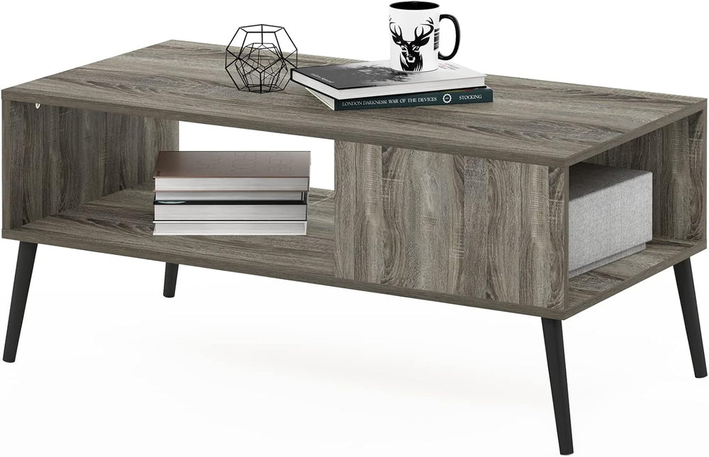 Furinno Claude Mid Century Style Coffee Table with Wood Legs, French Oak Grey...