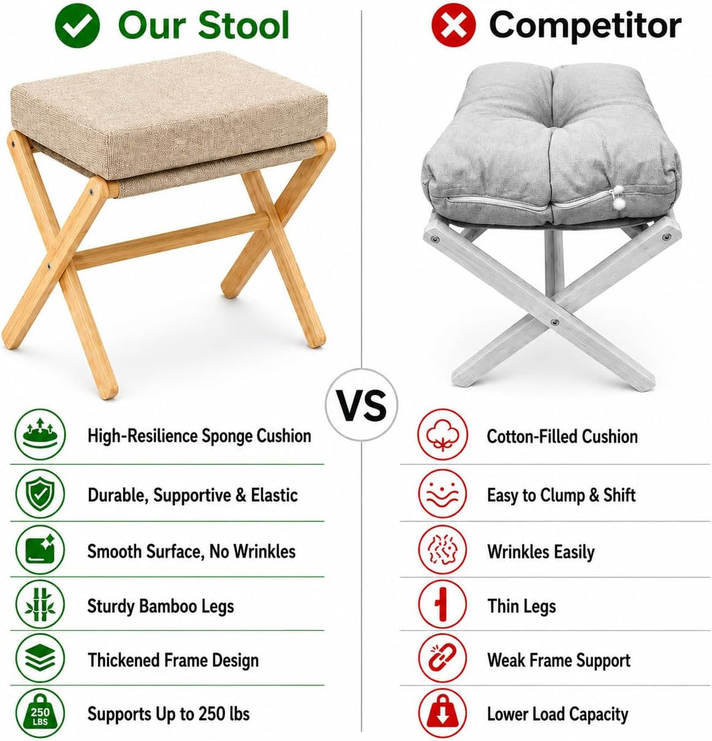 BAMBOOHOMIE Foldable Foot Stool Ottoman, Modern Foot Rest with Bamboo X Legs ...