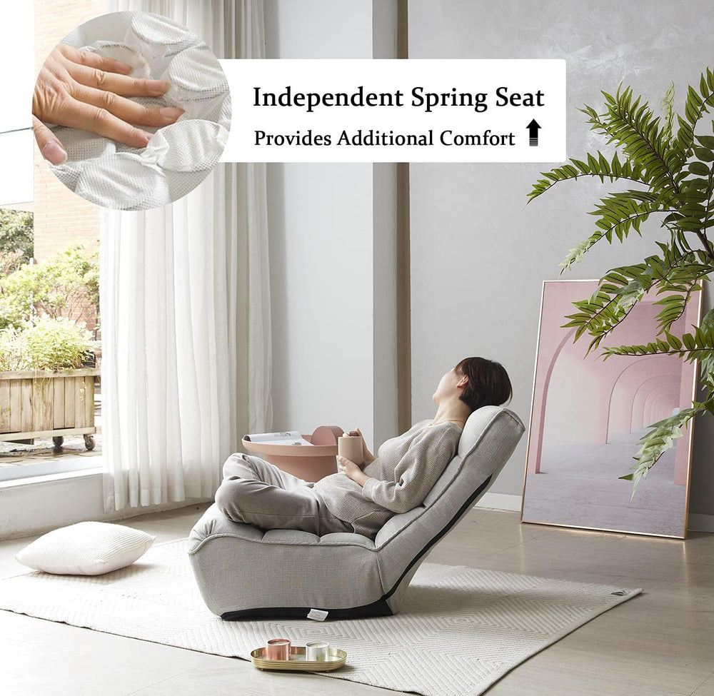 Indoor Chaise Lounge Chair, 3 Angles Adjustable Floor Chair, Folding Lazy Sof...