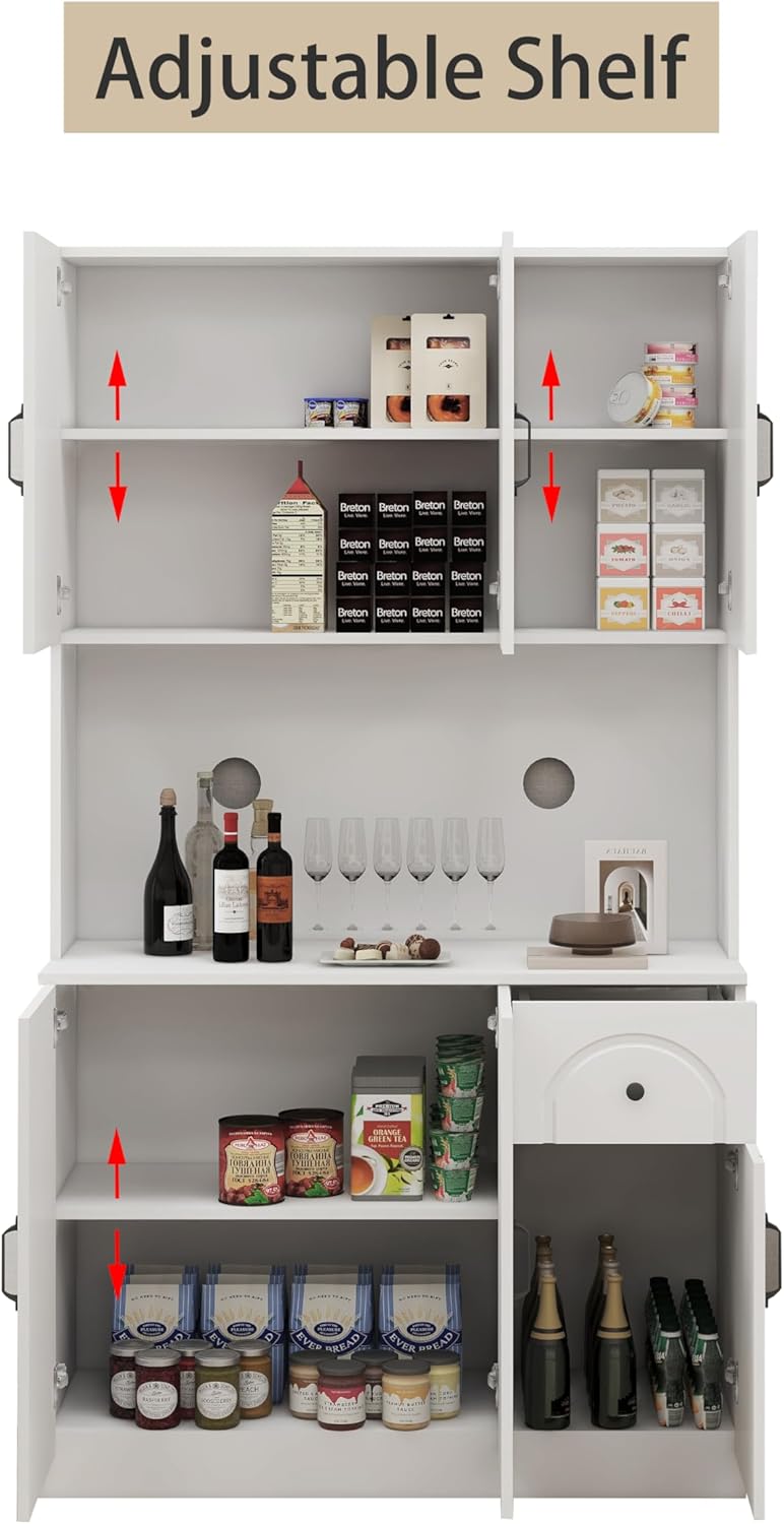71" Tall Kitchen Pantry Storage Cabinet, Modern Kitchen Hutch Cabinet wi...