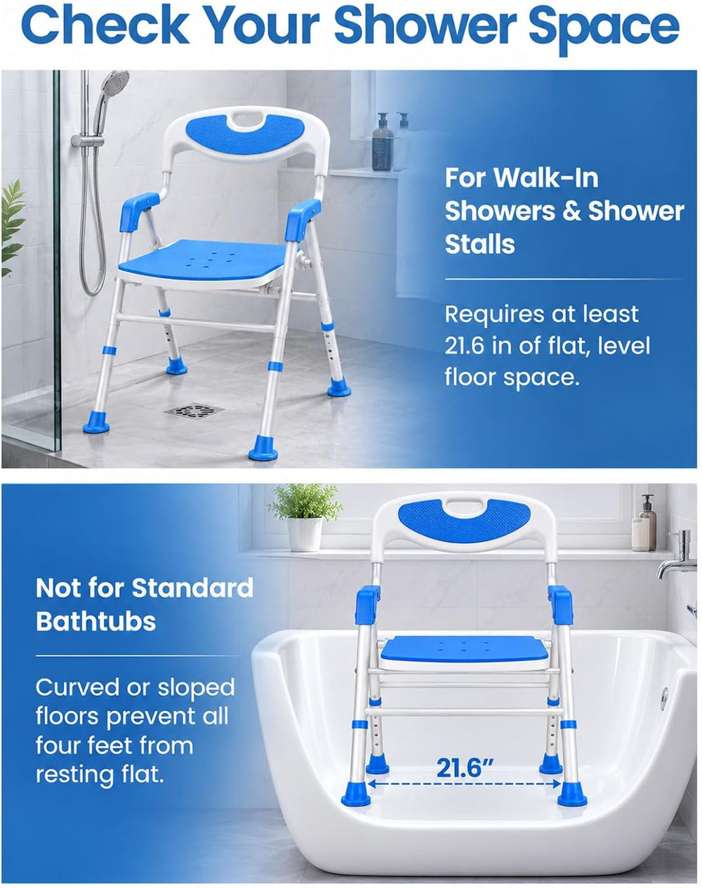 Adjustable Height Foldable Shower Chair with Back Stands Upright