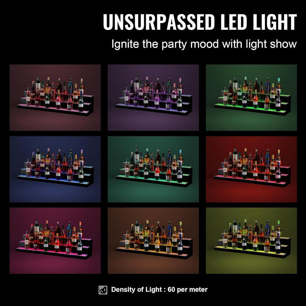 Happybuy LED Lighted Liquor Bottle Display,3 Tiers 48 Inch Commercial Illumin...