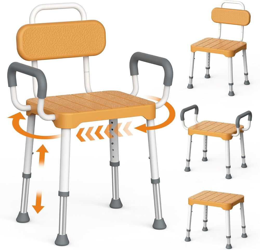 Loyoda Swivel Shower Chair with Removable Arms & Back, Fits Any Bathrooms