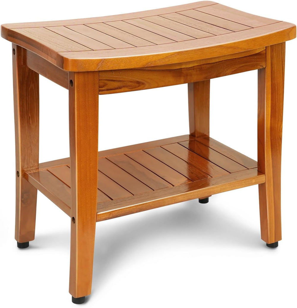 20" Premium Teak Shower Bench with Shelf & Handle, Solid Teak Shower...