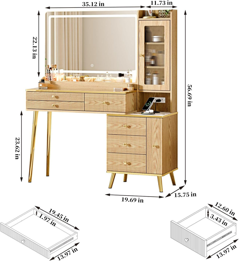 Arulvmrn Vanity Desk with 35.12" HD Lighted Mirror, 46.85" Big Mode...