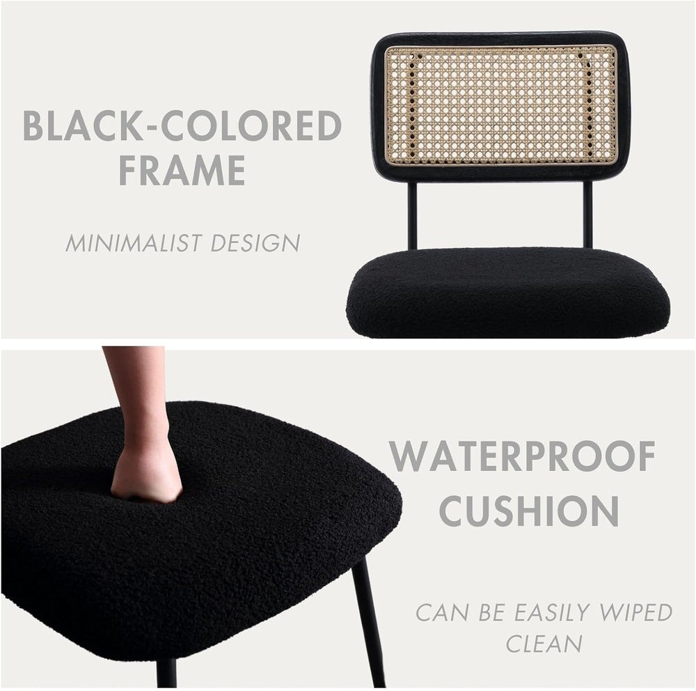 Hyfirm Black Rattan Modern Dining Chairs Set of 4, Armless Side Chairs with M...