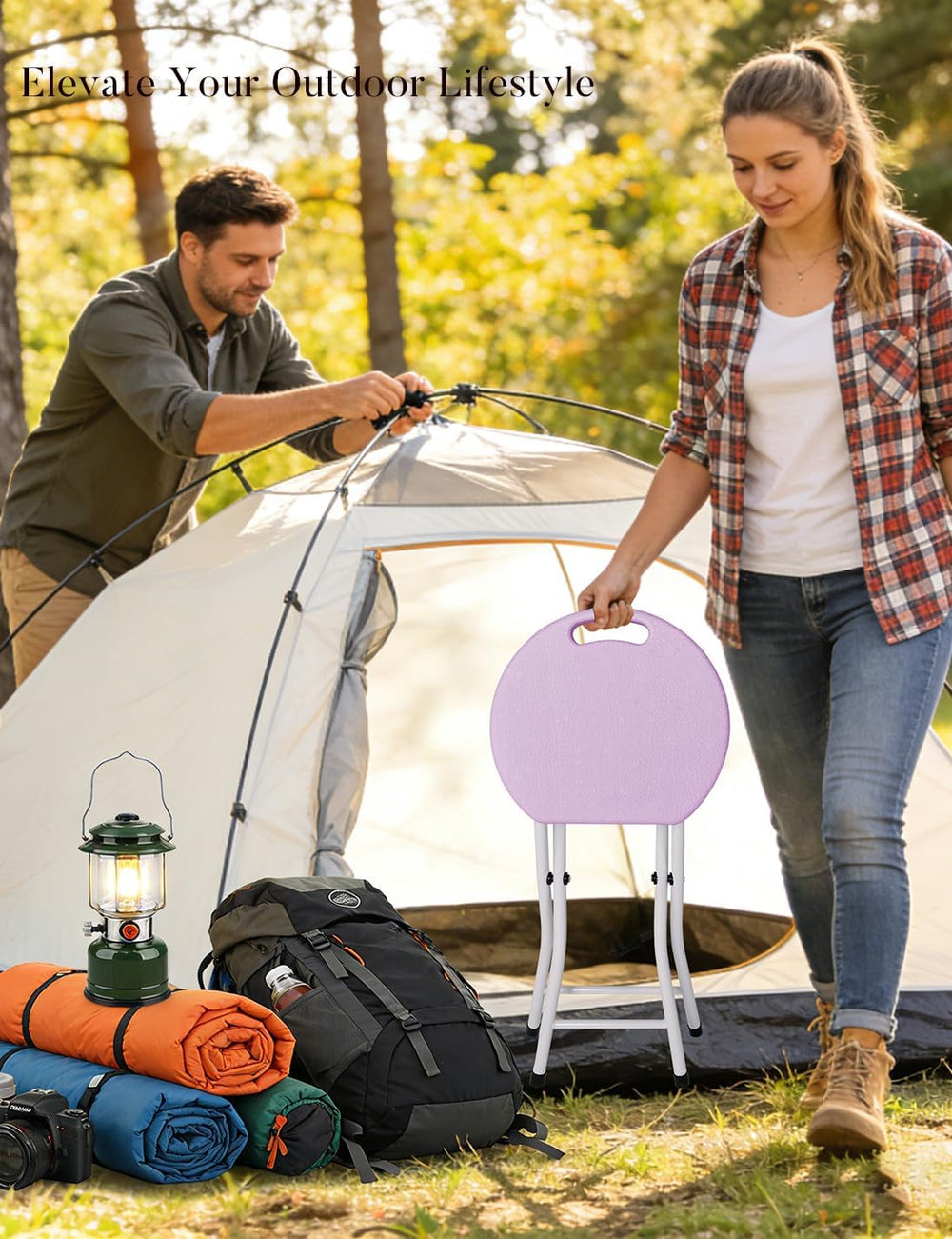 18 Inch Folding Stool with Handle, 2Pcs Purple