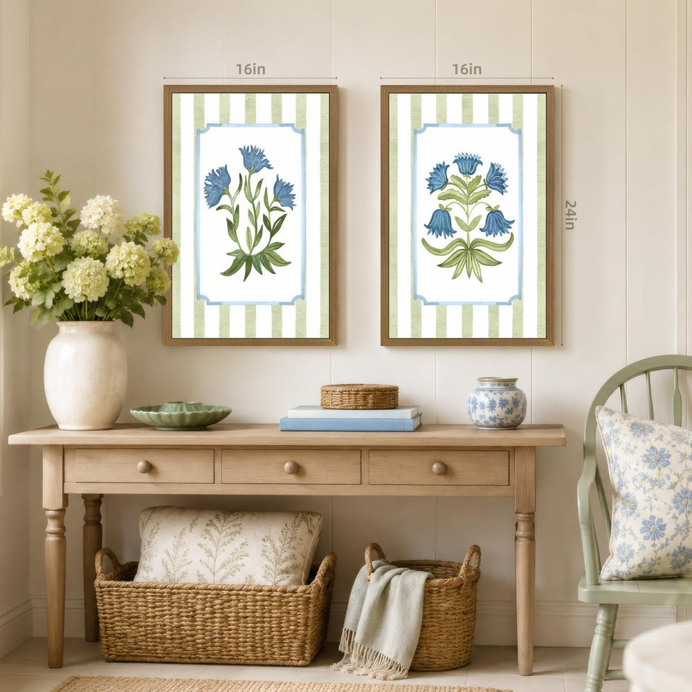 MueyHel Blue Botanical Bathroom Wall Art Set of 2, Wood Framed 12x16 Inch