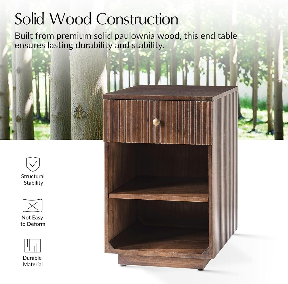 HULALA HOME Mid-Century Modern End Table with Drawer and Open Shelves, Solid ...