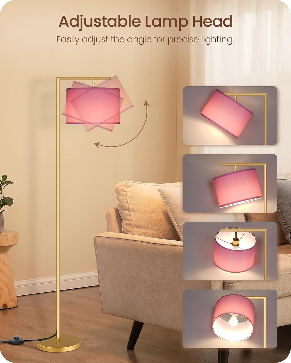 Modern Gold Arc Floor Lamp, Corner Tall Lamp with Remote, Arched Reading Ligh...