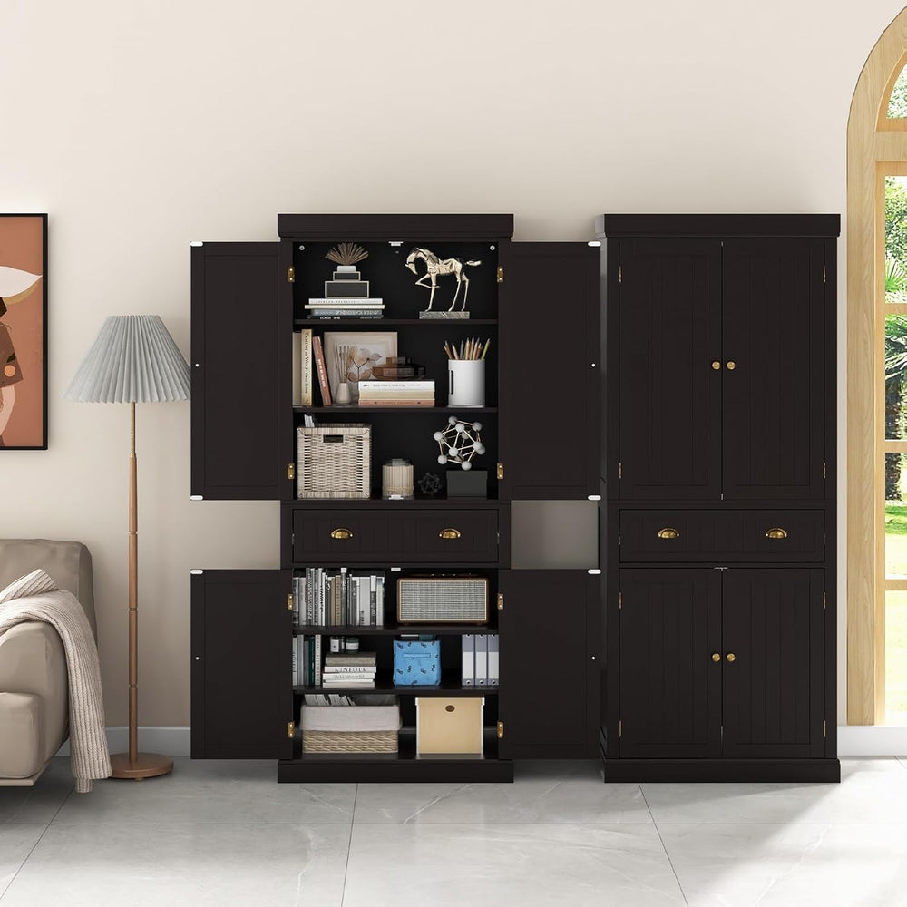 DORTALA 72” Tall Kitchen Pantry Cabinet, Wood Storage Cupboard w/ 4 Adjustabl...