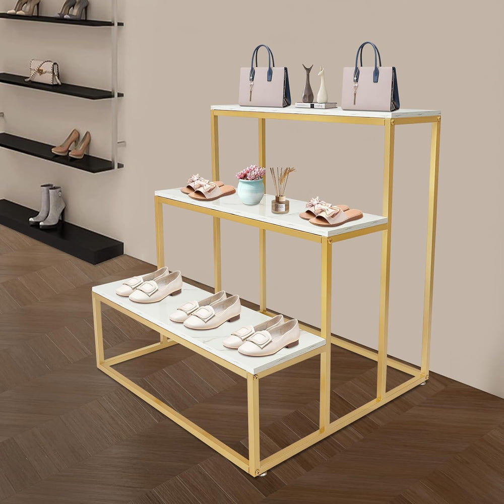 Metal Shoe Handbag Display Stand, 3 Tier Modern Standing Display Riser Shelf ...
