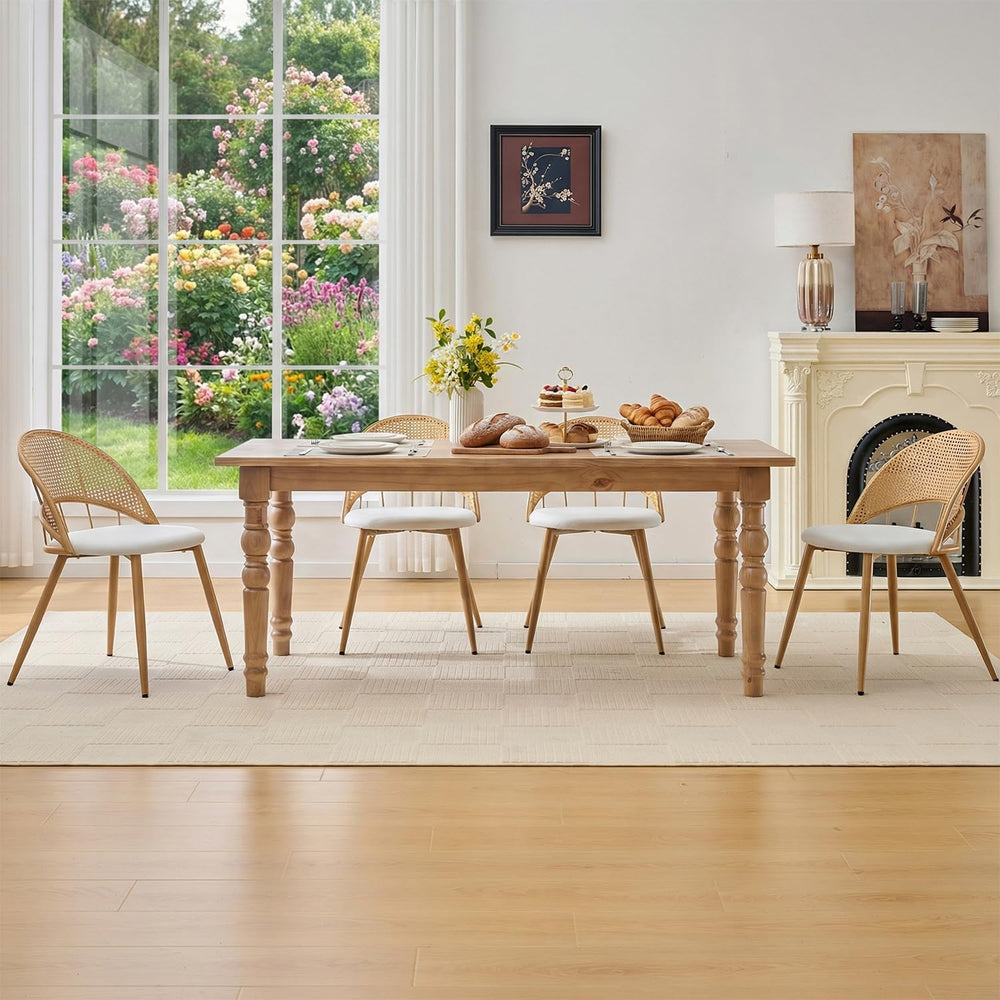 TYBOATLE Rattan Dinner Chairs Set of 4 with Faux Leather Cushion, Modern Dini...