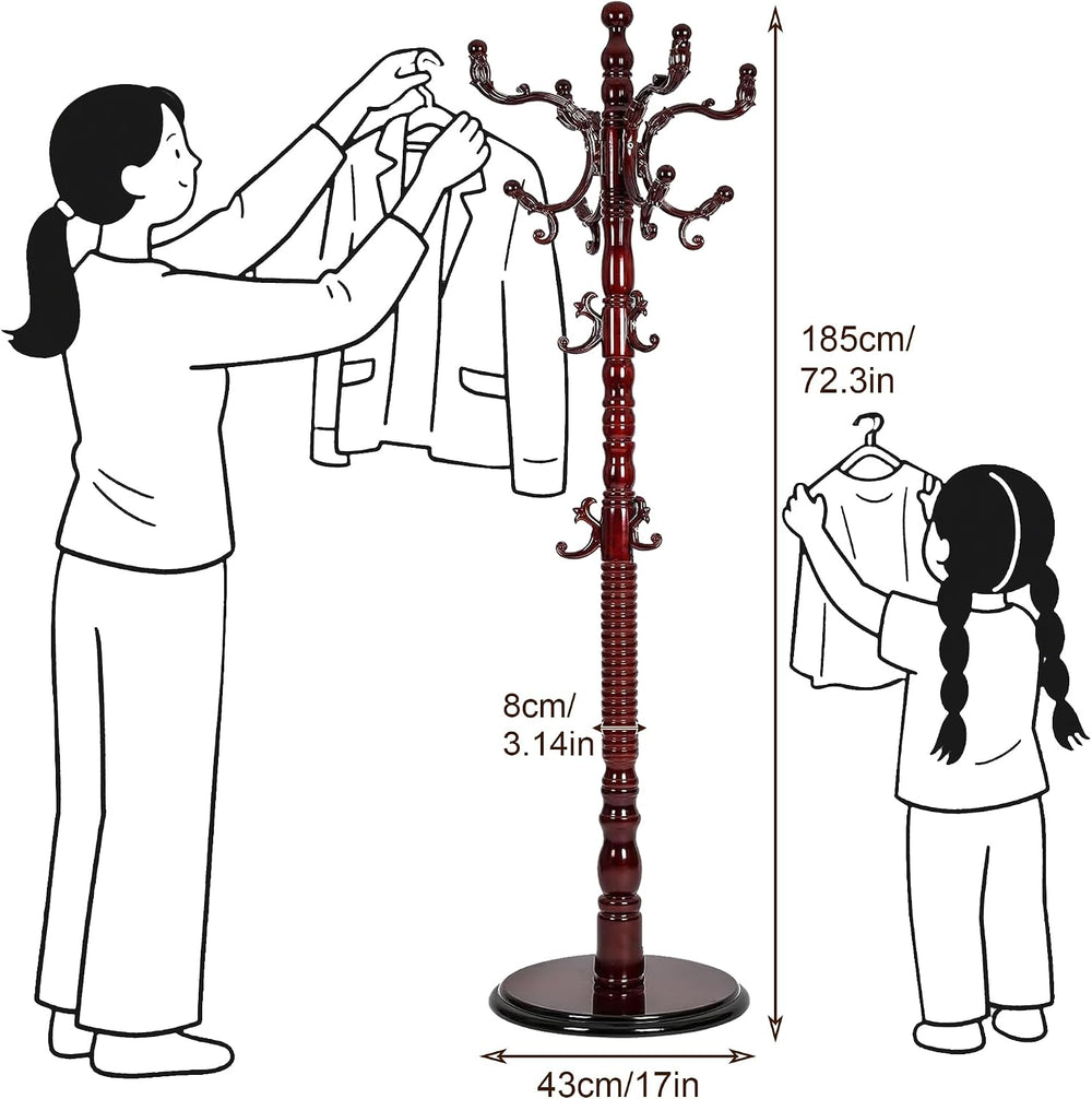 73'' Vintage Coat Racks Freestanding with 18 Hooks, Solid Wood Coat R...
