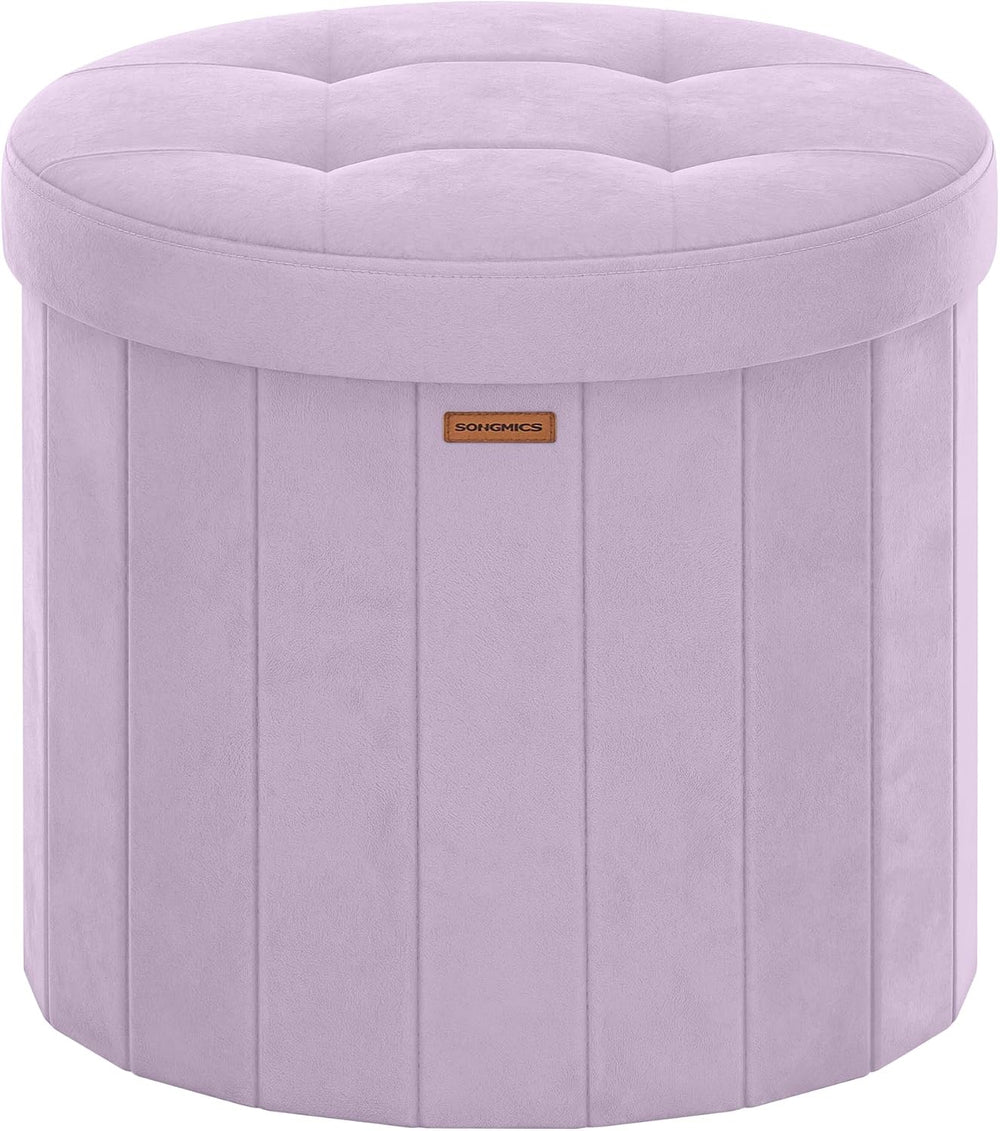 SONGMICS Mazie Collection - Round Storage Ottoman, Folding Footrest Stool wit...