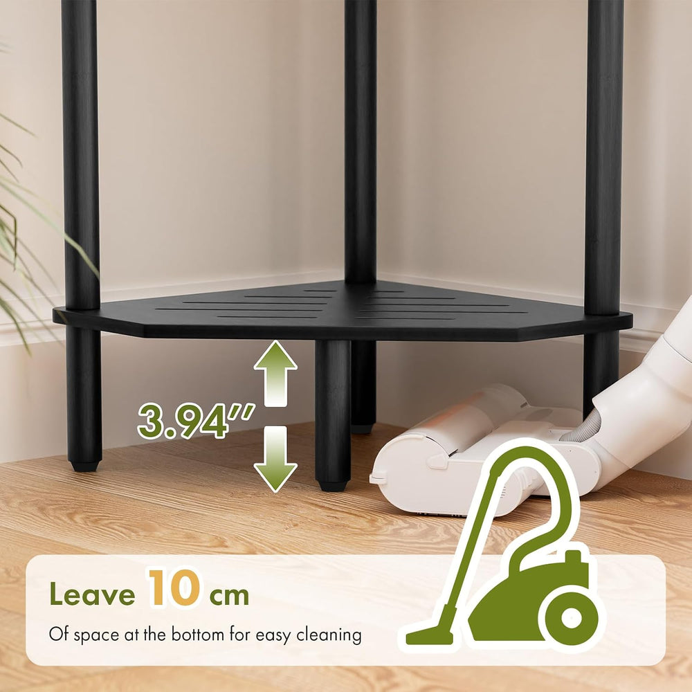Corner Shelf Stand, 4 Tier Corner Bookshelf, Bamboo Storage Standing Shelf Un...
