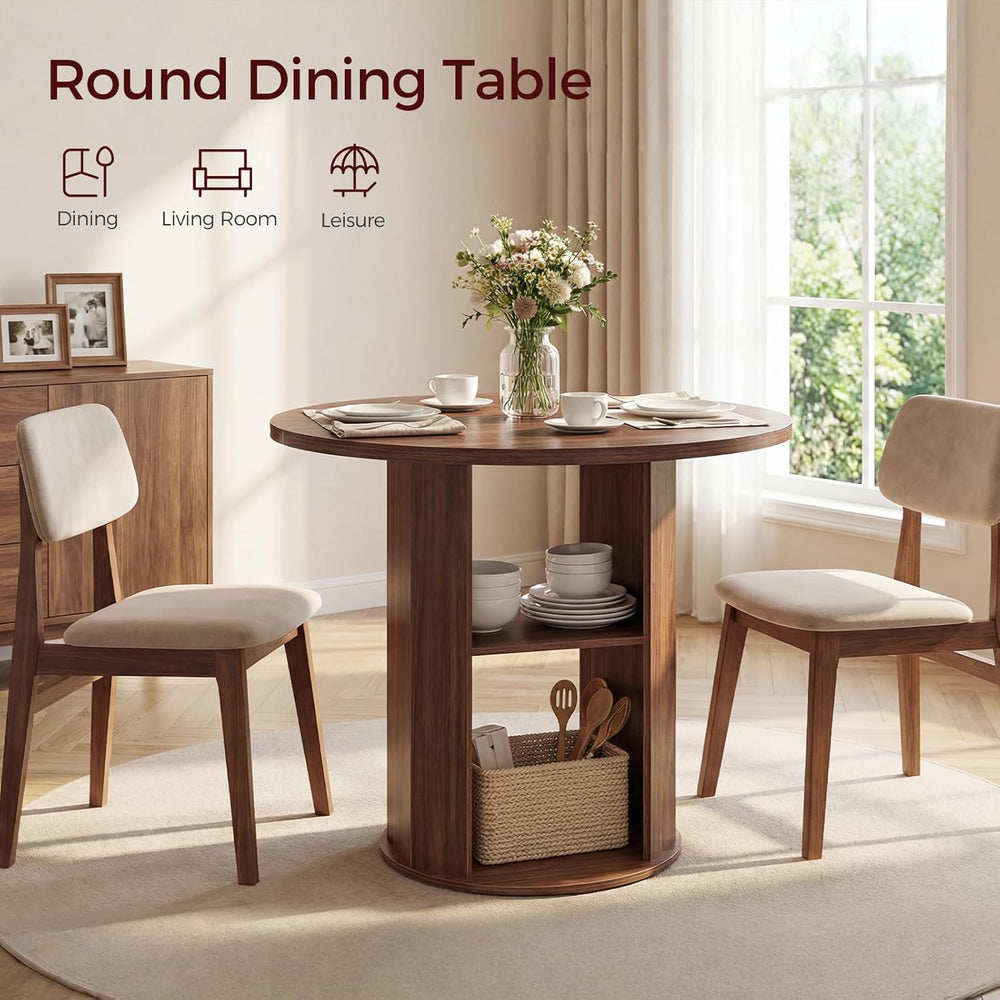 MAHANCRIS 31.5" Round Dining Table with Storage Shelf for 2-3, Circle Ki...