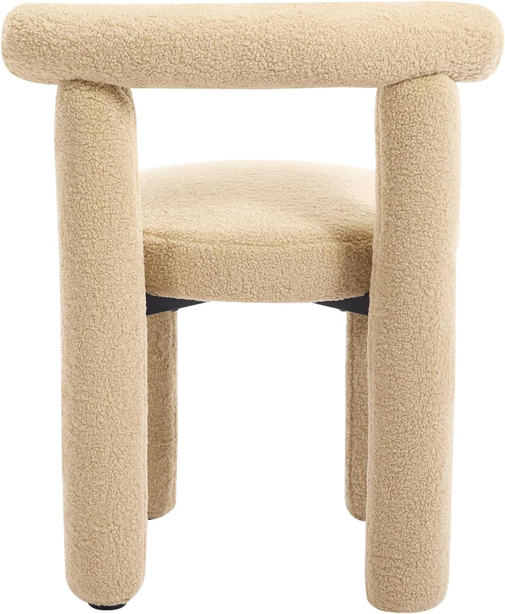 Modern Sherpa Dining Chair Set of 2, Camel | Soft Boucle Upholstery, Curved B...
