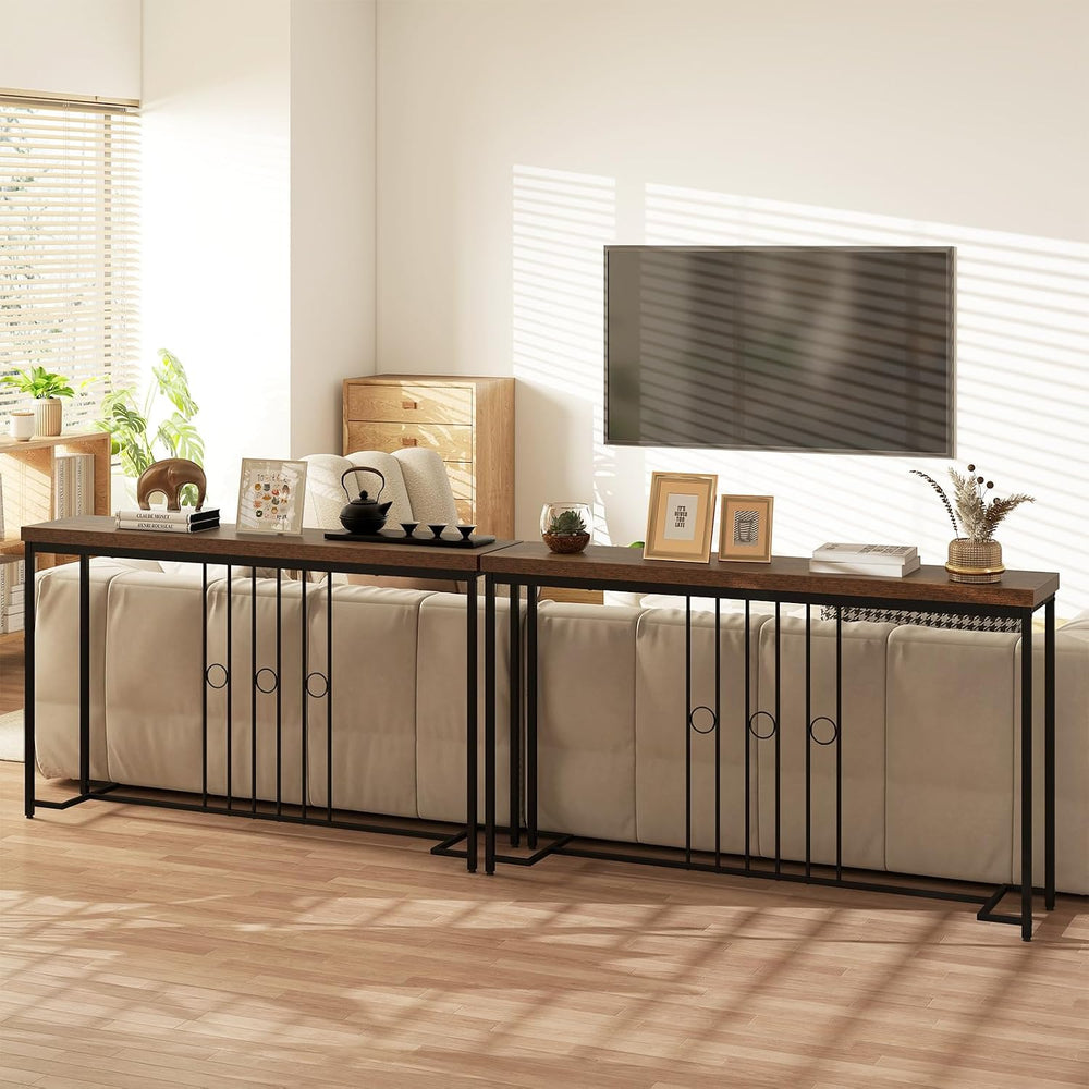 Giantex Industrial Console Table, 55" Narrow Entryway Table with H-Shape...