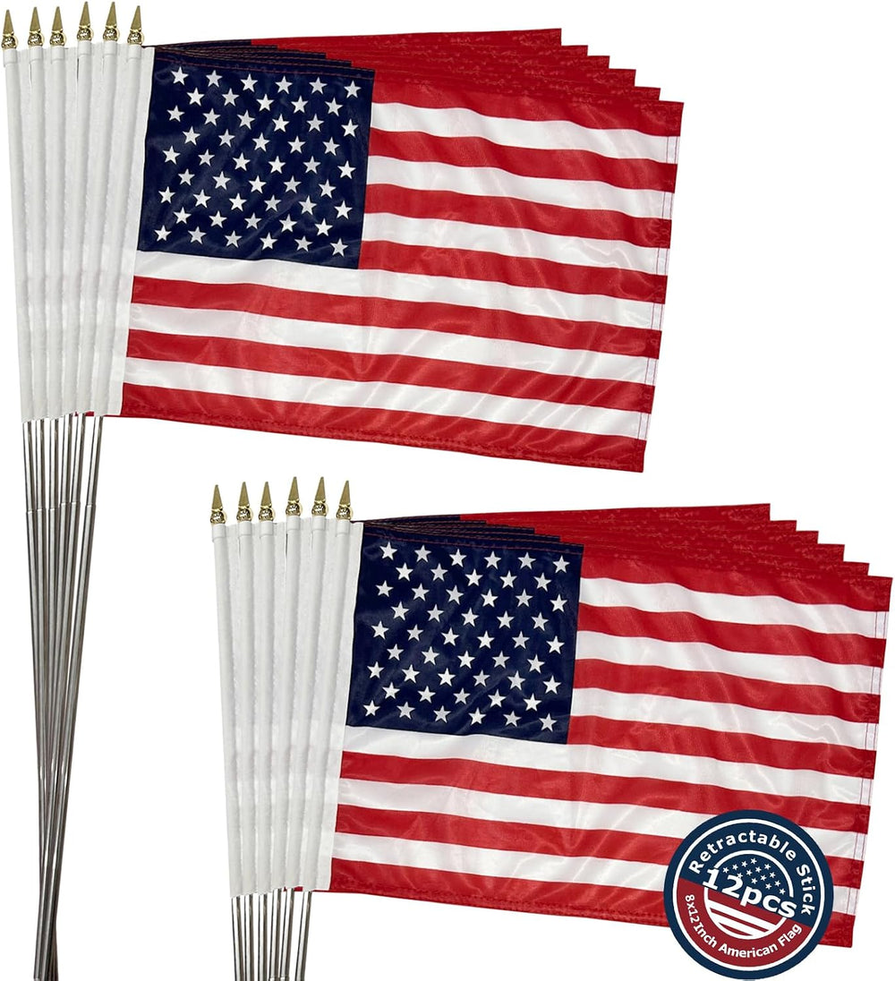 8x12 inch Small American Flags on Stick 12 Pcs for Yard Garden, Mini Hand Hel...