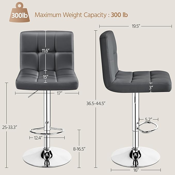 Yaheetech Bar Stools Set of 2, Adjustable PU Leather Swivel Barstools, Modern...