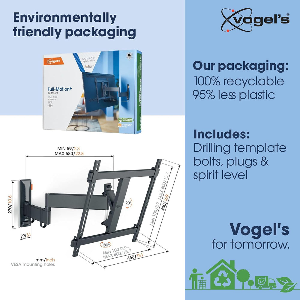 Vogel's TVM 3445 Full-Motion TV wall Bracket for 32-65 inch TVs, Max. 55 ...