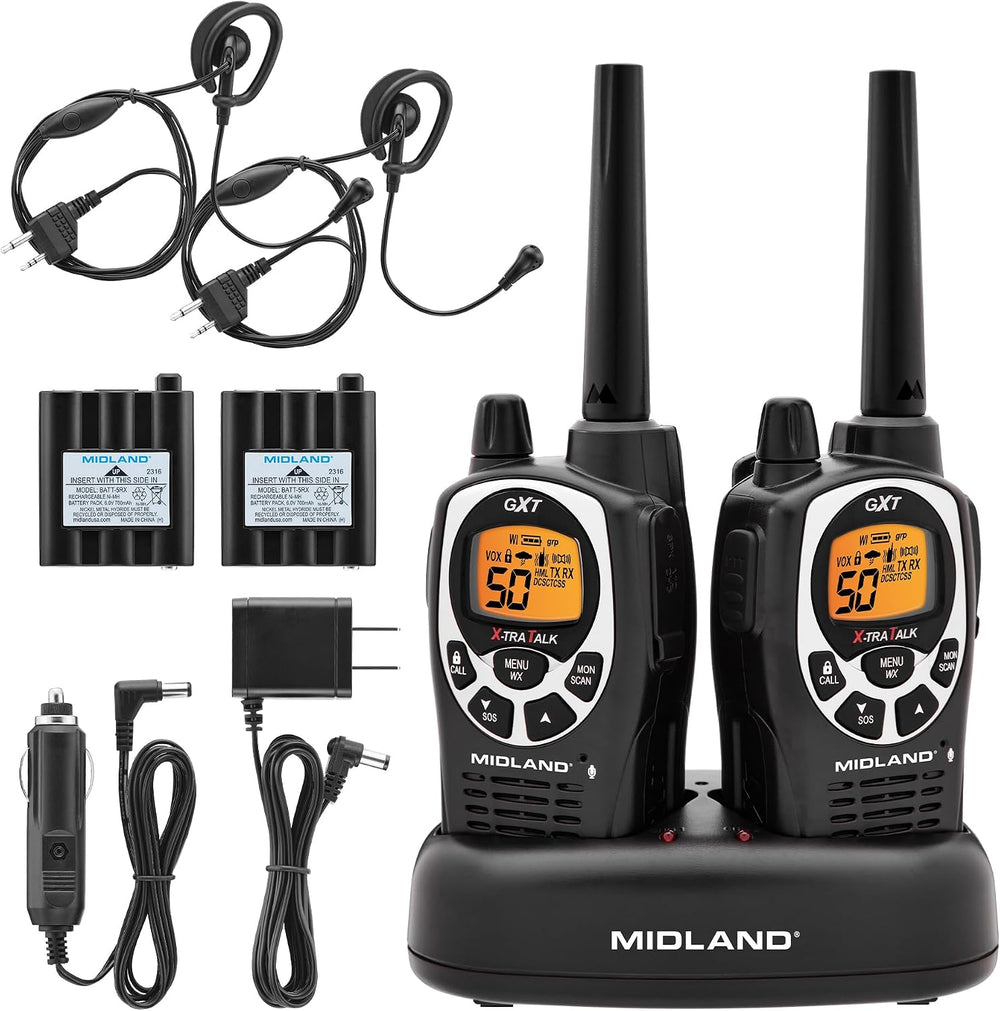 Midland GXT1000VP4 GMRS Two-Way Radios with Headsets, Black, 2 Pack