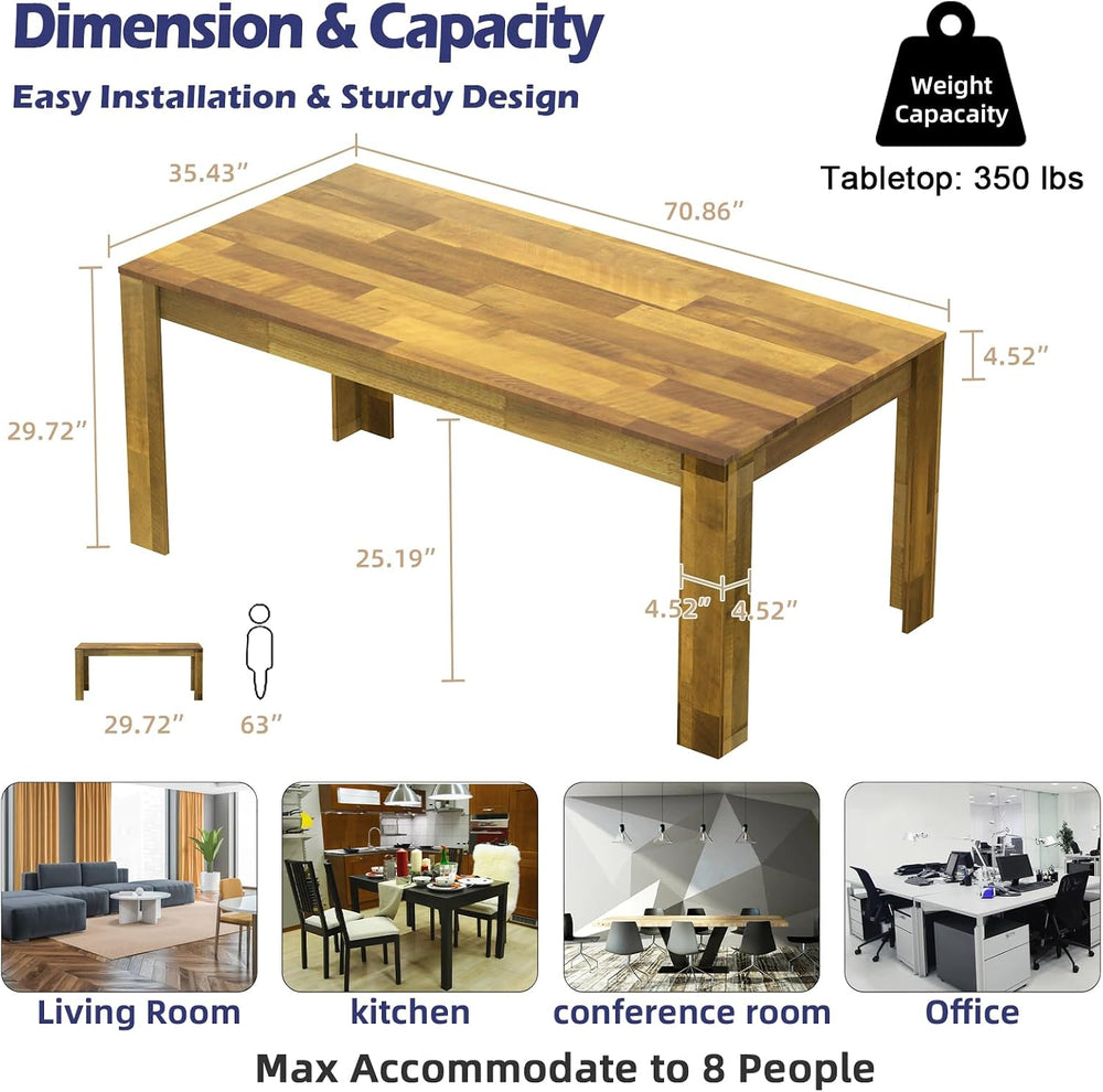 71" Kitchen Dining Table for 6-8, Farmhouse Wood Rectangular Dinner Table