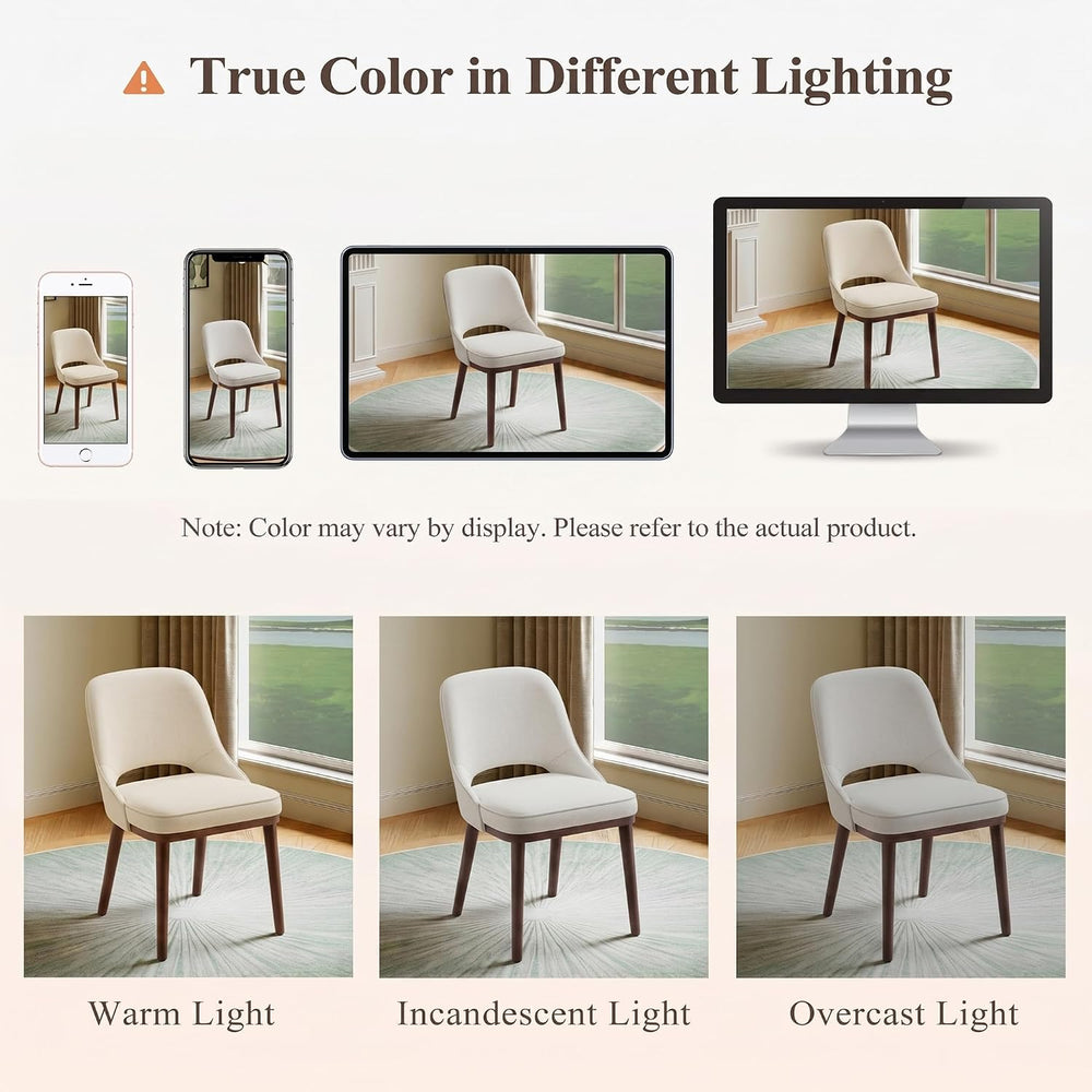 Modern Upholstered Chairs, Curved Open‑Back Fabric Kitchen Chairs(Set of 2)