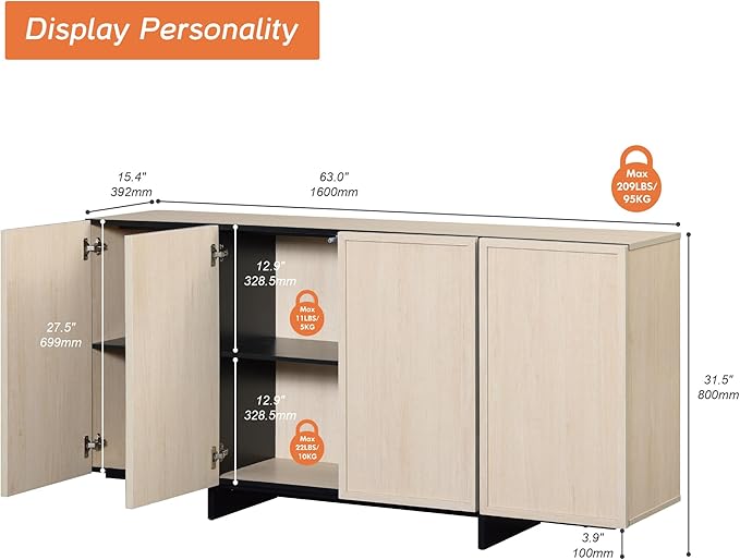WAMPAT Multifunctional TV Stand for 32-75 Inch TVs, Modern TV Console with La...