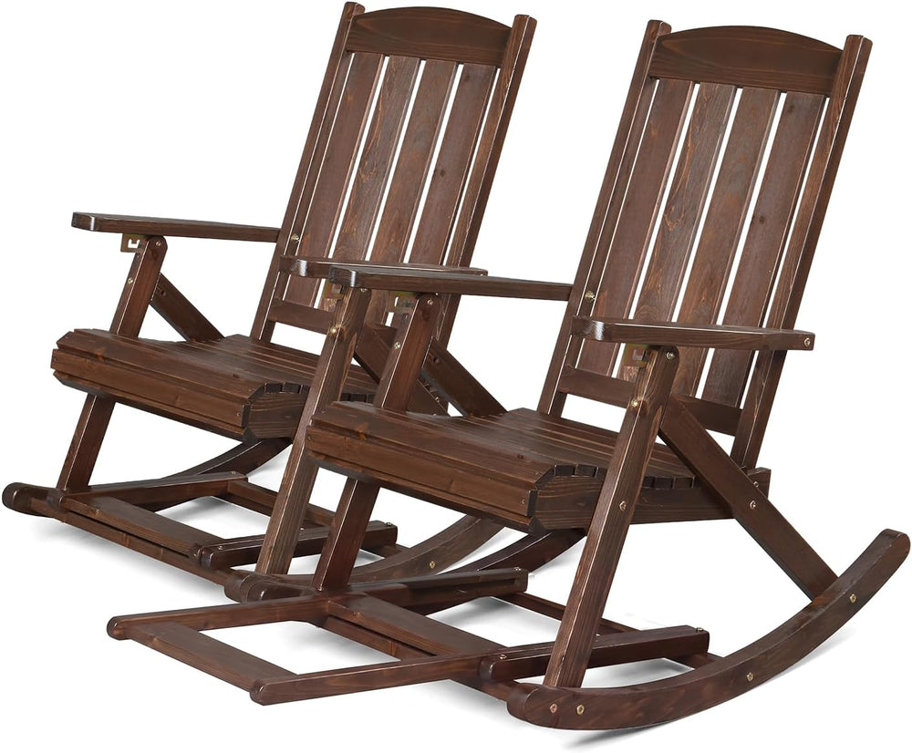 VINGLI Wooden Porch Rocking Chair, Heavy Duty Outdoor Rocking Chair with Retr...