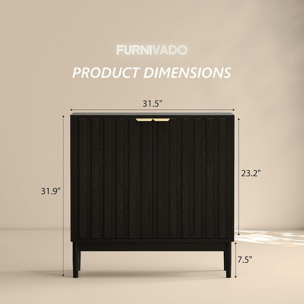 Fluted Cabinet with Storage, Buffet Cabinet Sideboard with 2 Doors, Black Buf...