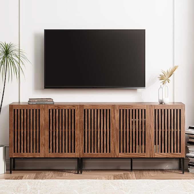 Farmhouse TV Stand for TVs up to 85 inch, 2 in 1 Entertainment Center TV Cons...