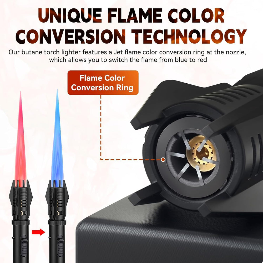 Torch Lighter, Bright Fire Lighter with Safety Lock and Adjustable Red/Blue F...
