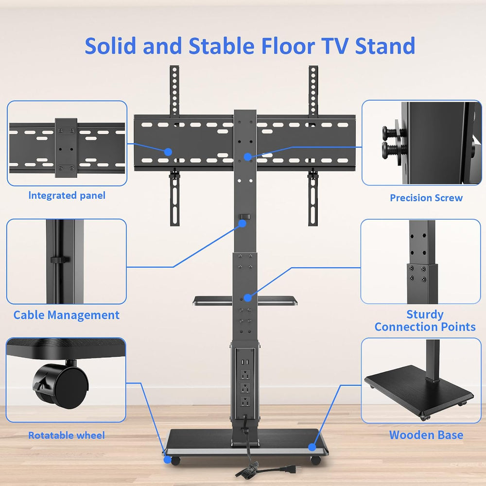 Afaloona Rolling TV Stand with Power Outlet for 32-75" TV, Max Load 110 ...