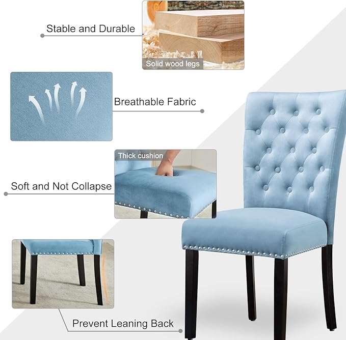 Velvet Dining Kitchen Chair Set of 2, Parsons Upholstered Dining Room Chair, ...