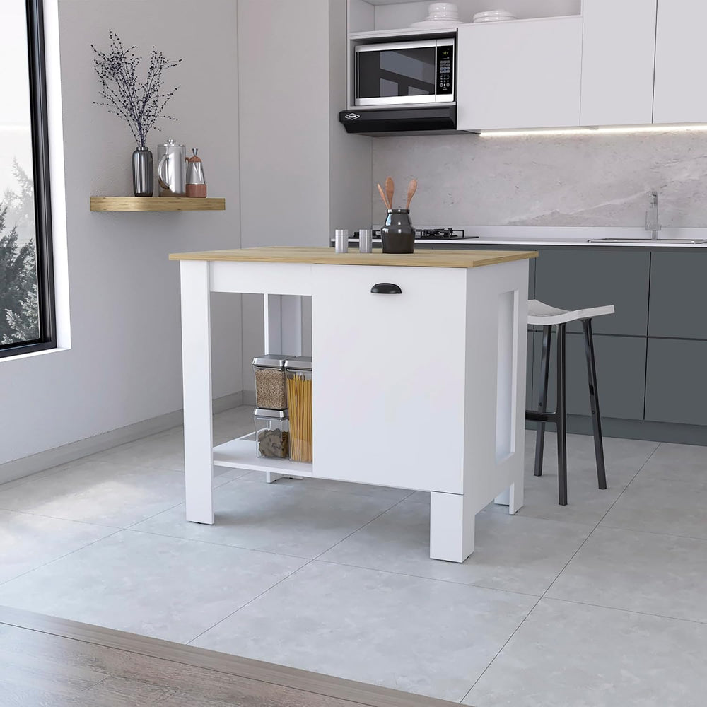 Kitchen Island with Single Door and Lower Open Shelf | Includes single door w...