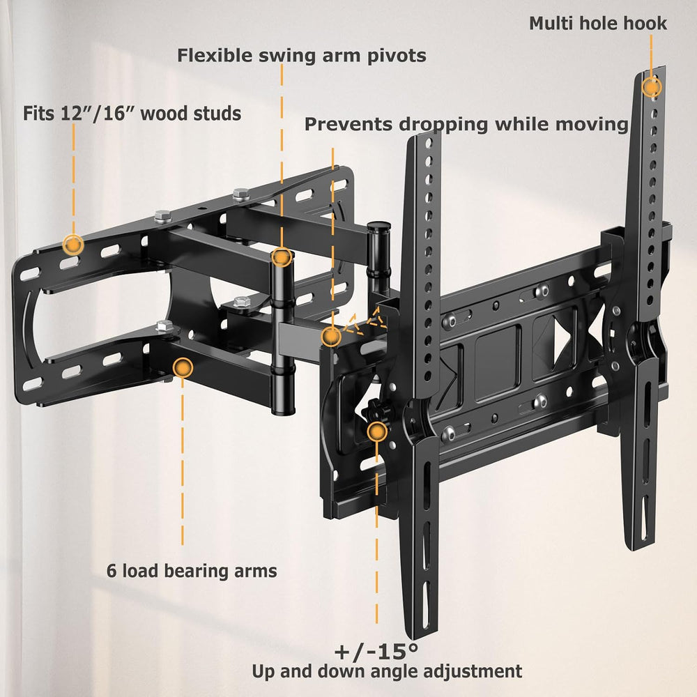 Full Motion TV Wall Mount for Most 26-65 Inch Flat/Curved 4K LED LCD TVs, Rot...